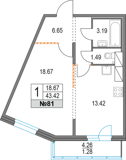 Продажа 1-комнатной квартиры 43,4 м², 13/19 этаж