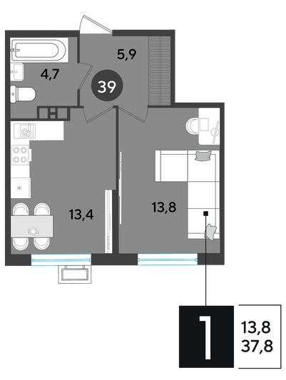 Продажа 1-комнатной квартиры 37,8 м², 5/18 этаж