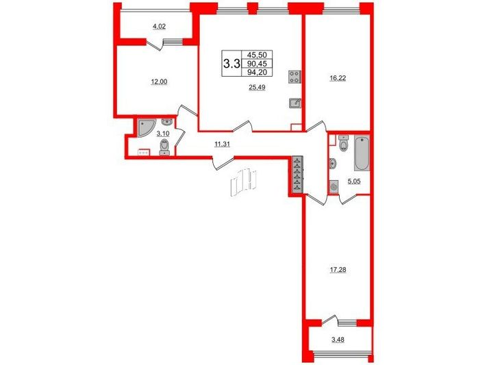 Продажа 3-комнатной квартиры 90,4 м², 2/10 этаж