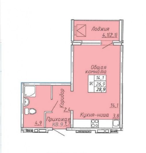 Продажа квартиры-студии 28,9 м², 6/10 этаж