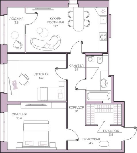 Продажа 2-комнатной квартиры 69,3 м², 9/18 этаж