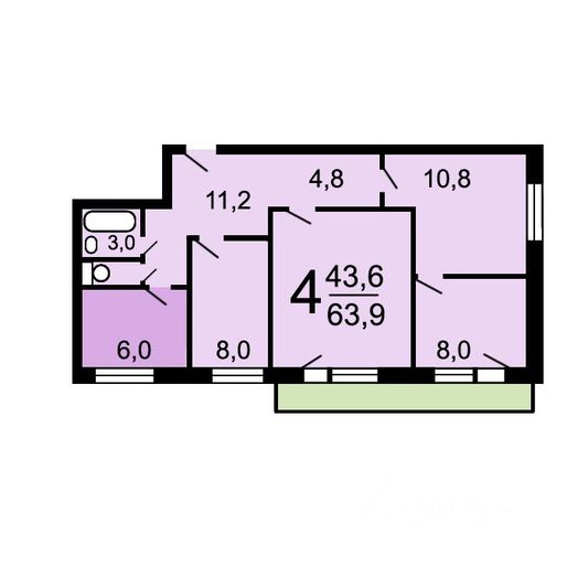 Продажа 4-комнатной квартиры 63,2 м², 9/9 этаж