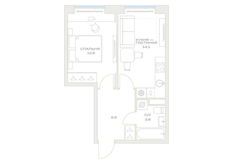 Продажа 1-комнатной квартиры 37,1 м², 6/23 этаж