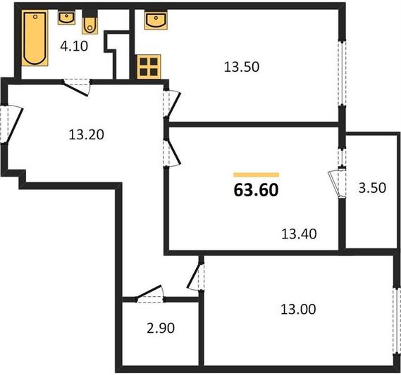 Продажа 2-комнатной квартиры 63,6 м², 18/25 этаж
