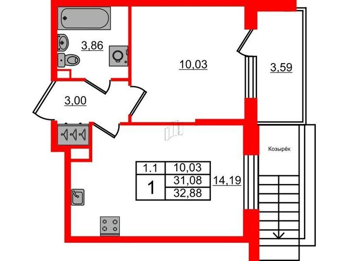 Продажа 1-комнатной квартиры 31,1 м², 1/5 этаж