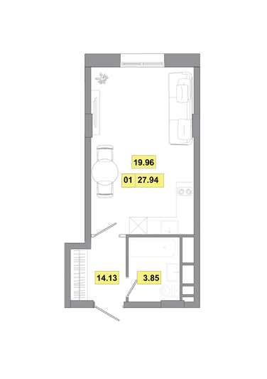 Продажа 1-комнатной квартиры 27,9 м², 2 этаж