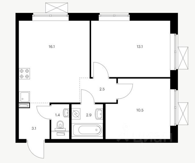 Продажа 2-комнатной квартиры 49,9 м², 8/17 этаж