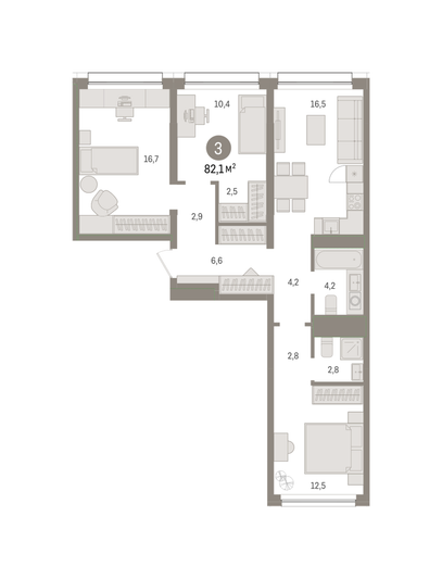 Продажа 3-комнатной квартиры 82,1 м², 2/6 этаж