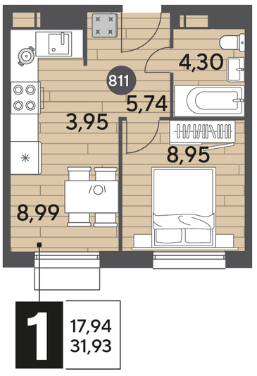 Продажа 1-комнатной квартиры 31,9 м², 9/12 этаж