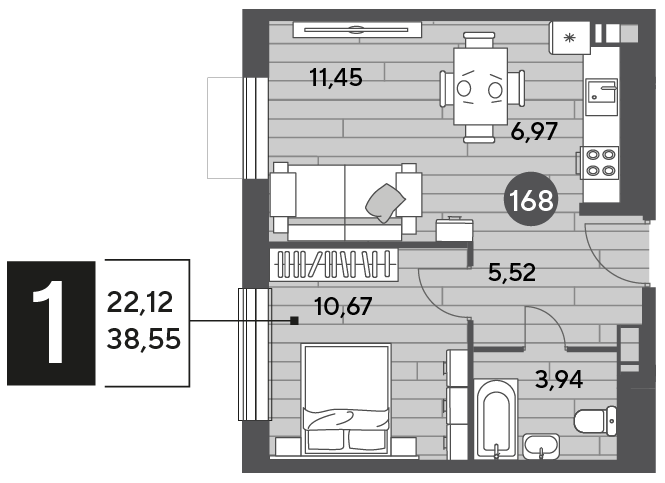 Продажа 1-комнатной квартиры 38,5 м², 10/10 этаж