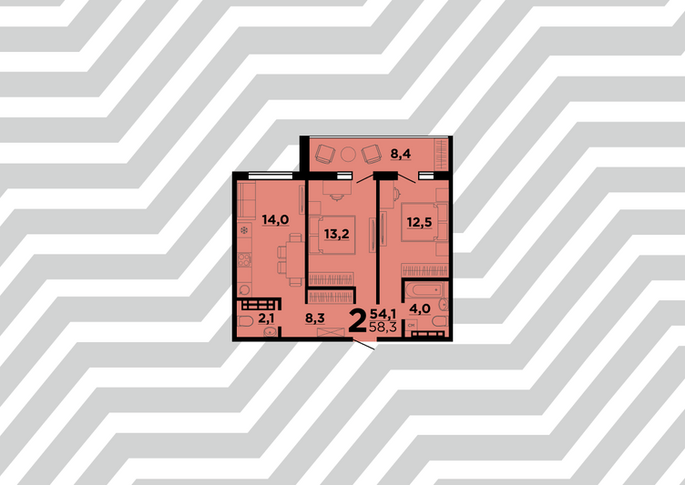 Продажа 2-комнатной квартиры 58,3 м², 3/10 этаж