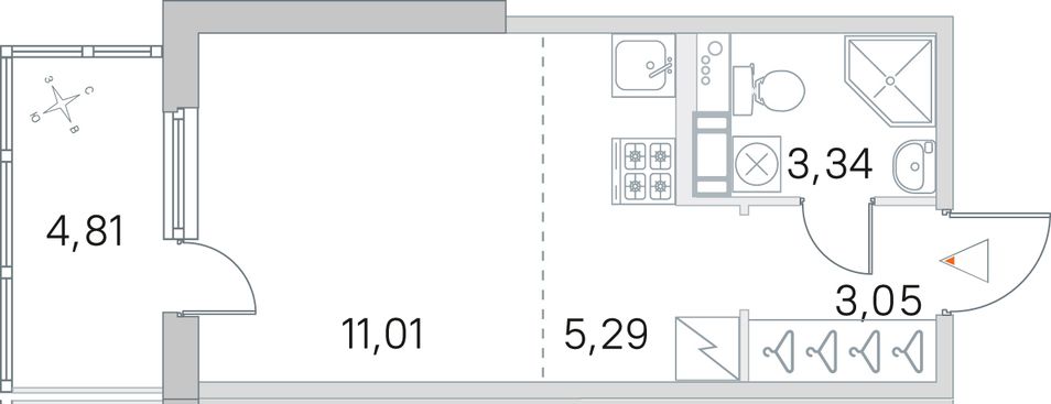 Продажа квартиры-студии 24,1 м², 5/5 этаж