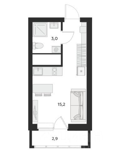 Продажа квартиры-студии 19,1 м², 14/25 этаж