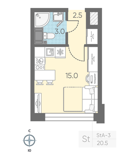 Продажа квартиры-студии 20,5 м², 4/11 этаж