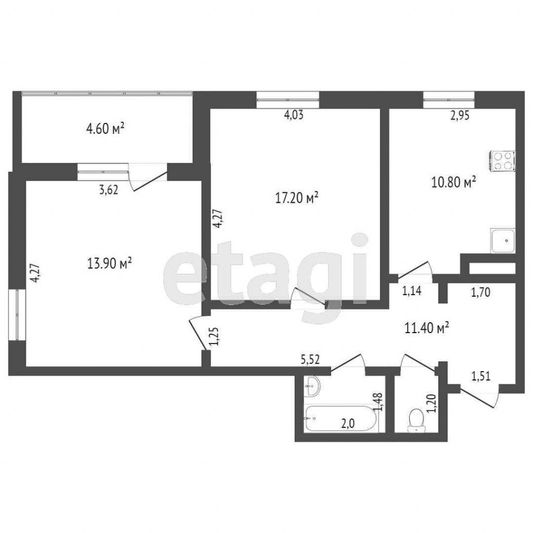 Продажа 2-комнатной квартиры 56,3 м², 9/16 этаж