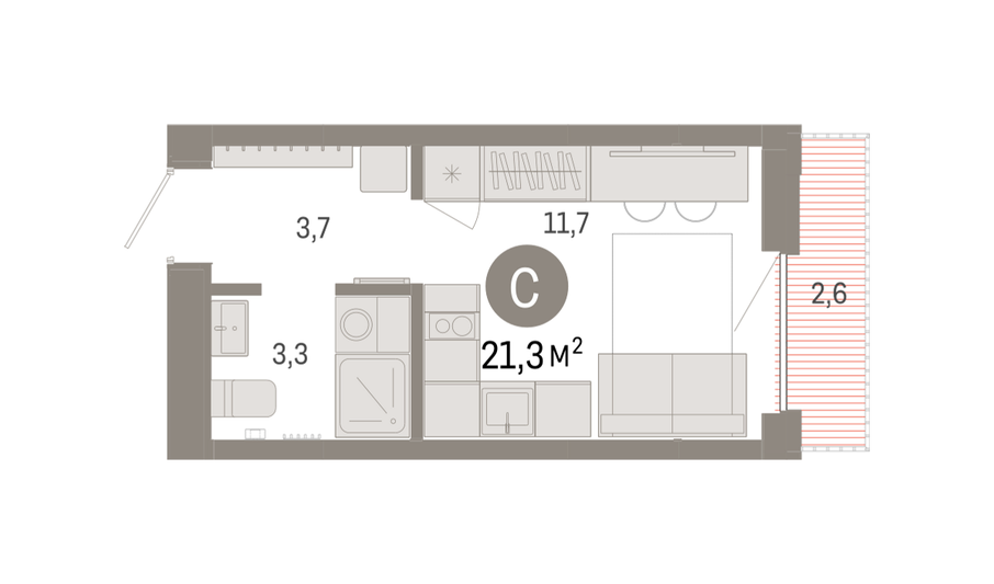 Продажа квартиры-студии 21,3 м², 6/9 этаж