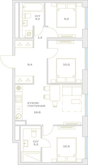 Продажа 3-комнатной квартиры 70 м², 9/23 этаж