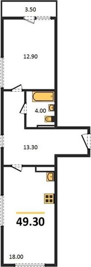 Продажа 1-комнатной квартиры 49,3 м², 4/8 этаж