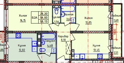 Продажа 2-комнатной квартиры 58,1 м², 6/8 этаж