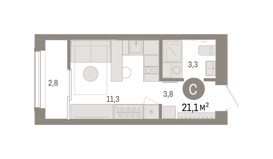 Продажа квартиры-студии 21,1 м², 6/17 этаж