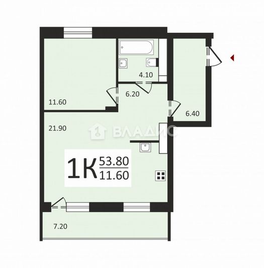 Продажа 1-комнатной квартиры 53,8 м², 11/17 этаж