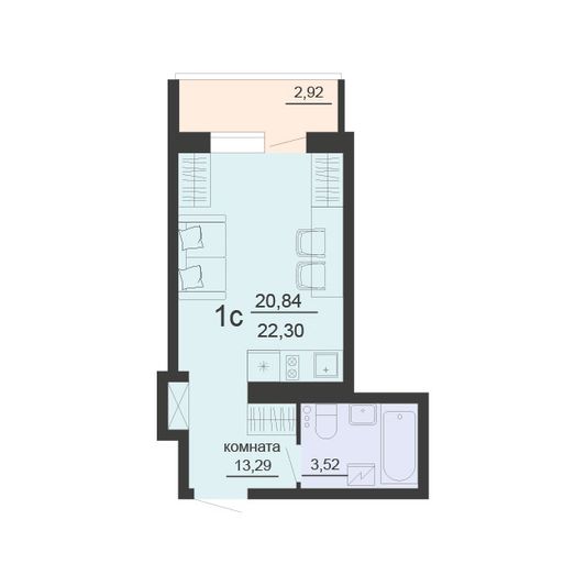 Продажа 1-комнатной квартиры 22,3 м², 14/20 этаж