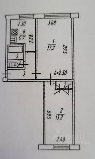 Продажа 2-комнатной квартиры 44,7 м², 5/5 этаж