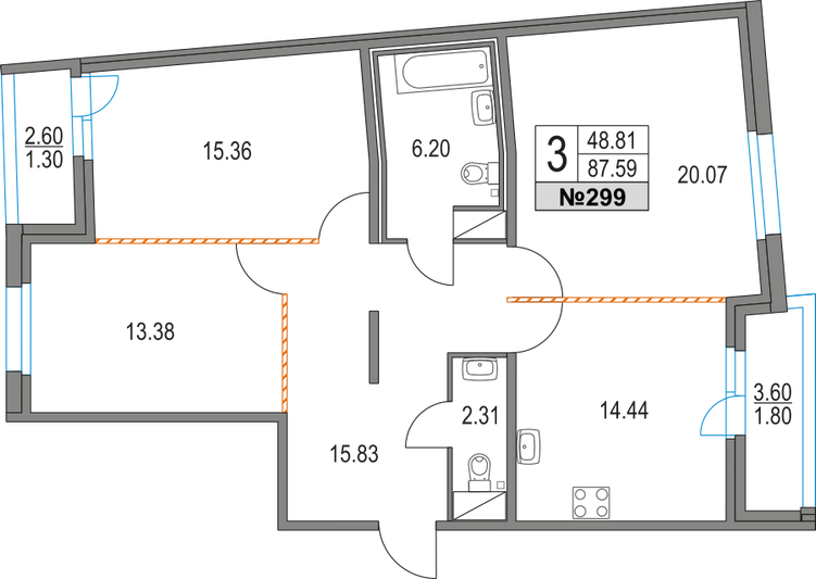 Продажа 3-комнатной квартиры 87,6 м², 12/16 этаж