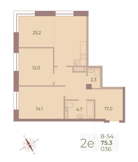 Продажа 2-комнатной квартиры 75,2 м², 5/9 этаж