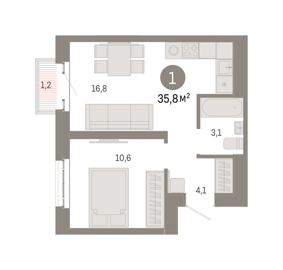 Продажа 2-комнатной квартиры 35,8 м², 7/31 этаж