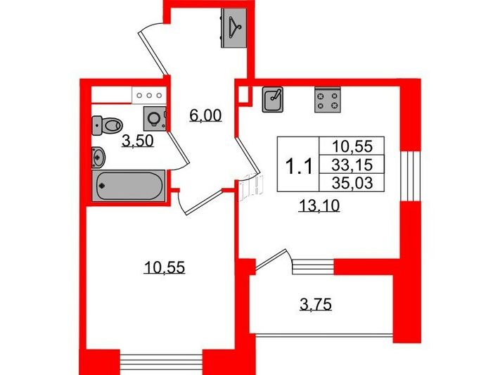 Продажа 1-комнатной квартиры 33,2 м², 2/12 этаж