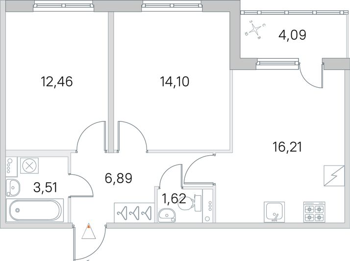 Продажа 2-комнатной квартиры 56,8 м², 1/5 этаж