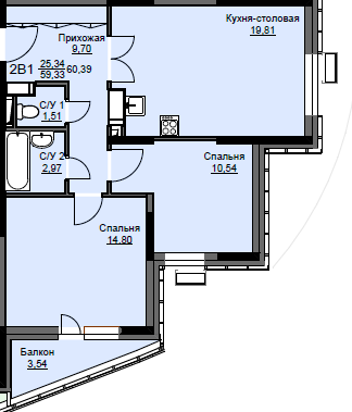 Продажа 2-комнатной квартиры 60,4 м², 7/17 этаж