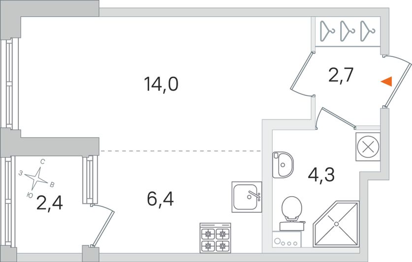 Продажа квартиры-студии 28,6 м², 1/4 этаж