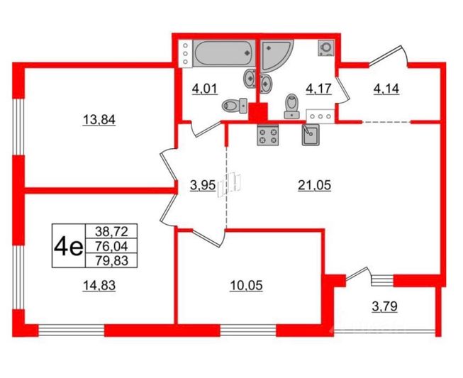 Продажа 3-комнатной квартиры 79,8 м², 6/10 этаж