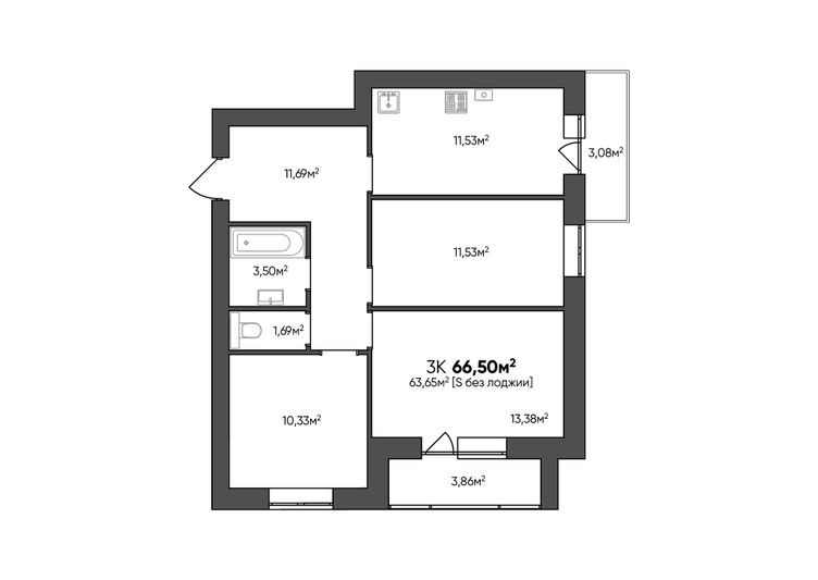 Продажа 3-комнатной квартиры 66,5 м², 4/4 этаж