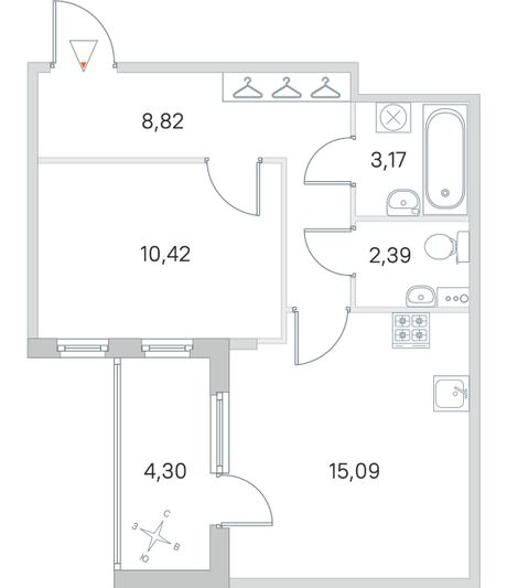 Продажа 1-комнатной квартиры 42 м², 1/4 этаж