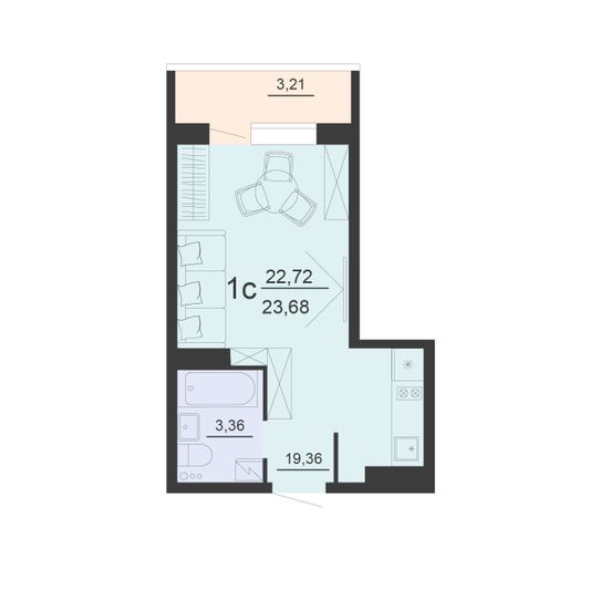 Продажа 1-комнатной квартиры 23,7 м², 19/20 этаж