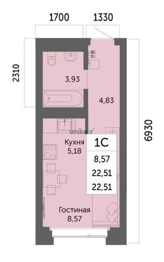 Продажа 1-комнатной квартиры 22,5 м², 2/32 этаж