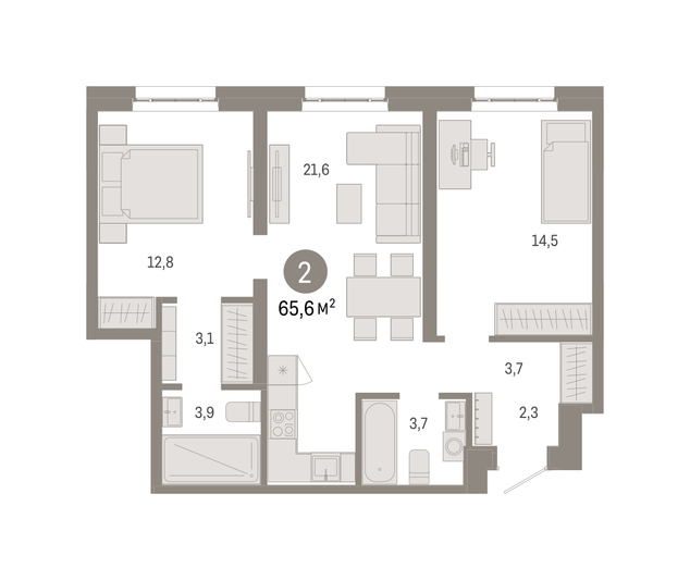 Продажа 2-комнатной квартиры 65,6 м², 5/16 этаж