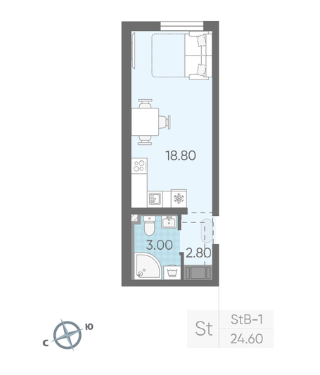 Продажа квартиры-студии 24,6 м², 3/25 этаж