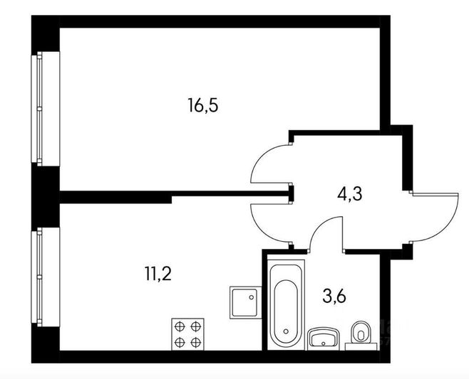 Продажа 1-комнатной квартиры 35,1 м², 3/26 этаж