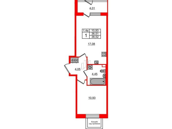 Продажа 1-комнатной квартиры 36,5 м², 1/5 этаж