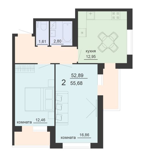 Продажа 2-комнатной квартиры 55,7 м², 18/20 этаж