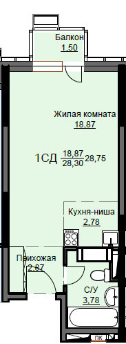 Продажа квартиры-студии 28,8 м², 2/17 этаж