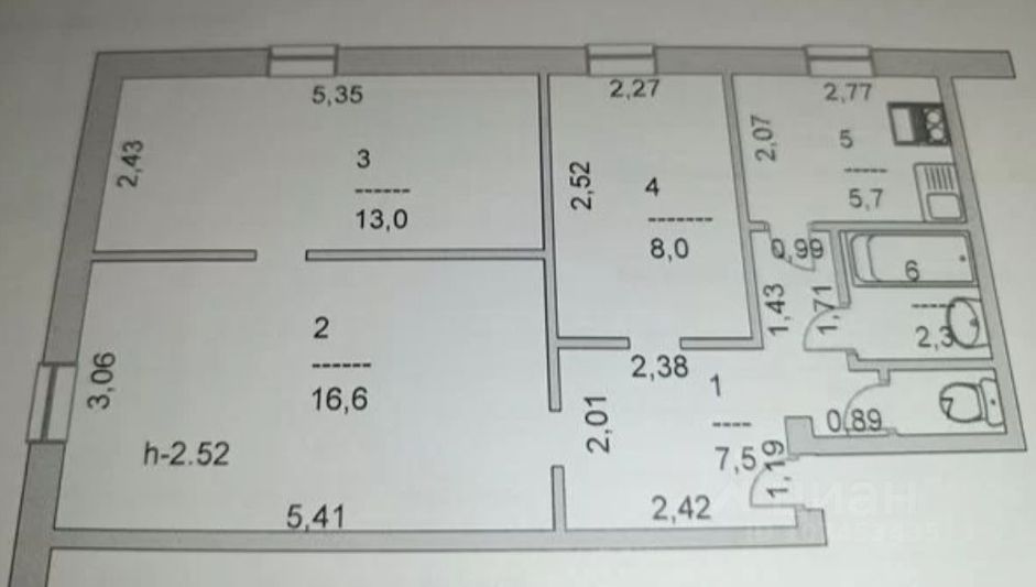 Продажа 3-комнатной квартиры 54 м², 1/2 этаж