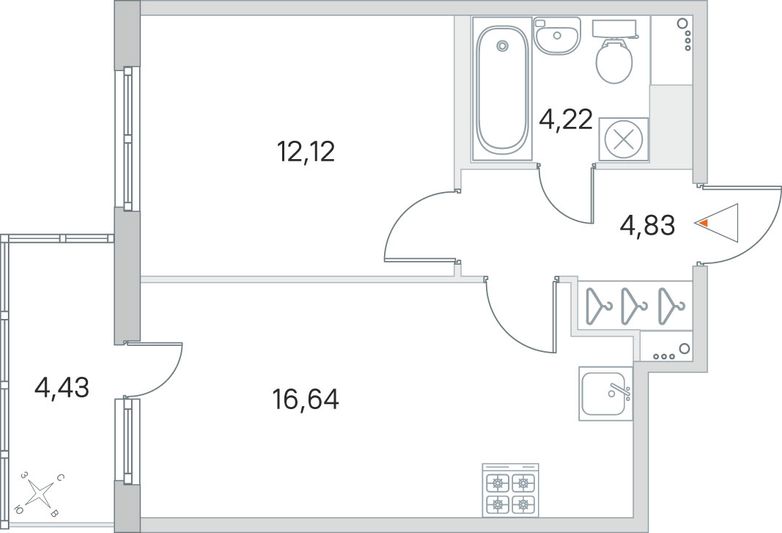 Продажа 1-комнатной квартиры 39,1 м², 3/8 этаж