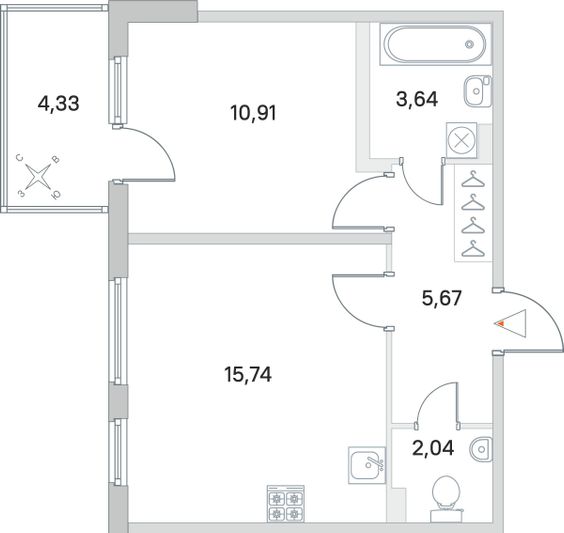 Продажа 1-комнатной квартиры 39,3 м², 2/4 этаж