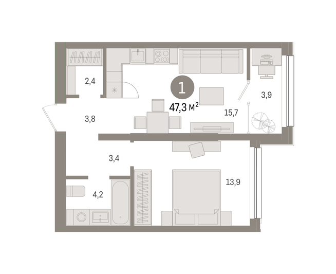 Продажа 1-комнатной квартиры 47,3 м², 6/8 этаж
