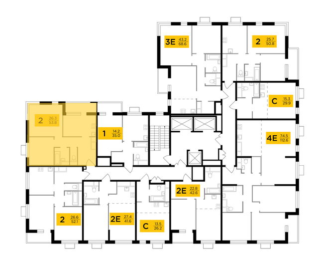 Продажа 2-комнатной квартиры 53,8 м², 19/24 этаж